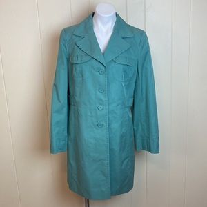 Loft Lightweight Spring Trench Coat 12 Sage Green Mid Length Rain Jacket